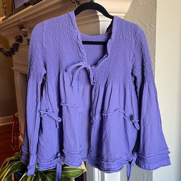 Issey Miyake Cauliflower purple crinkle tie cardigan FREE SIZE